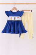 Royal Blue Character Embroidery Ruffle Pants
