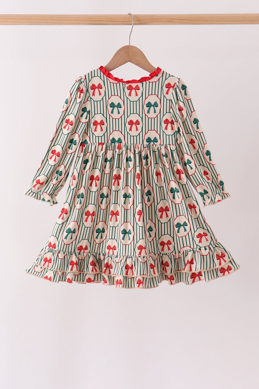 Green Christmas Bow Ruffle Bamboo Dress