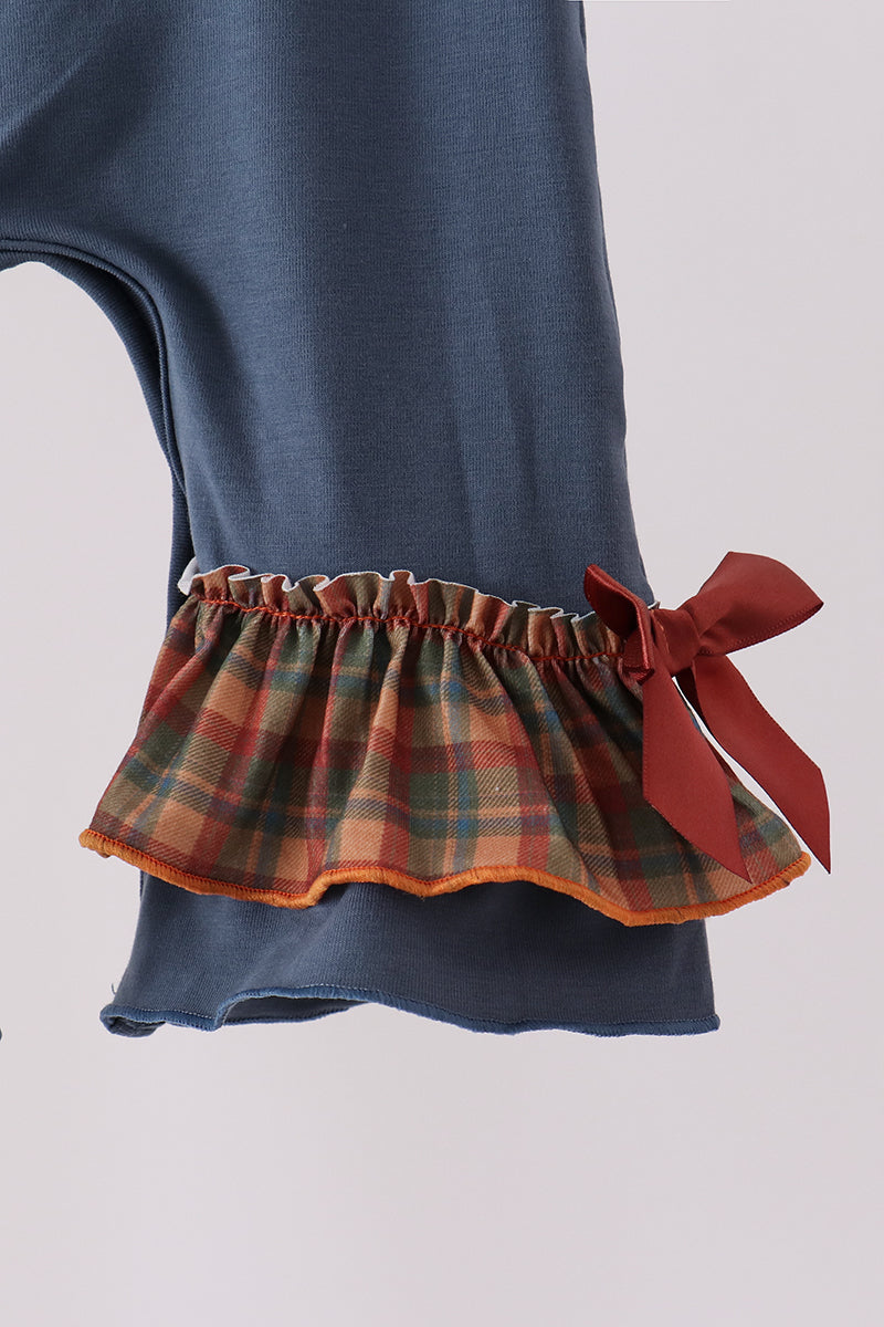 Blue Nativity Embroidery Ruffle Romper