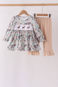 Hunting Deer Embroidery Ruffle Pants Set