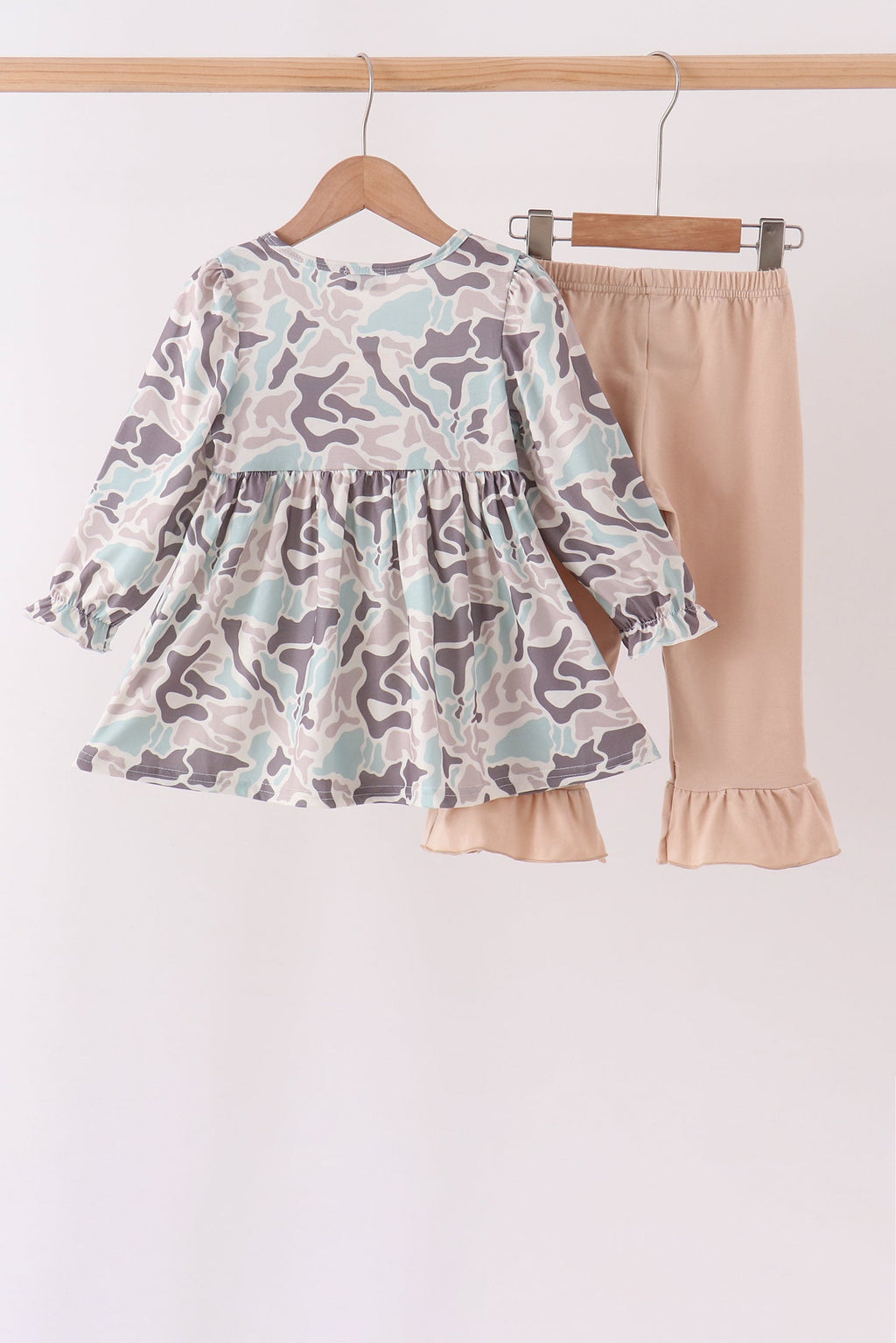 Hunting Deer Embroidery Ruffle Pants Set