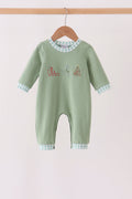 Sage Christmas Embroidery Romper