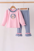 Pink turkey applique ruffle pants set