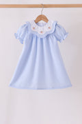 Blue turkey embroidery checkered dress